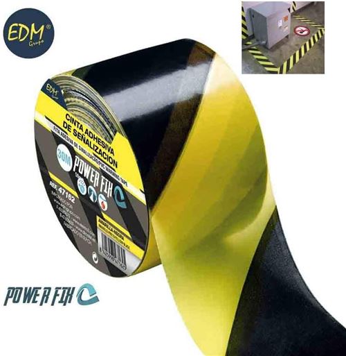 EDM Ruban adhésif de signalisation Jaune-noir 30 m x 50 mm