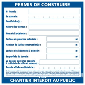 Panneau Permis De Construire Petit Modele 800 X 800 Mm Sofop