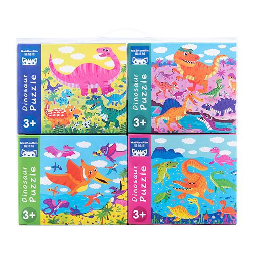 Puzzles animaux en bois pour les tout-petits 1 2 3 ans garçons filles jouet éducatif Paradis des dinosaures - Multicolore