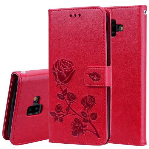 Etui en PU motif fleur de rose rouge pour votre Samsung Galaxy J6 Plus