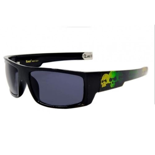 lunette de soleil Locs cranes vert jaune dégradés sur le coté biker homme rock