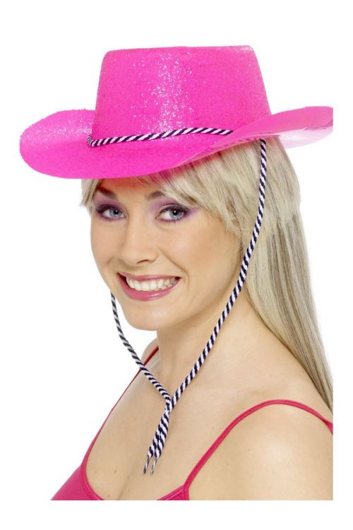 Chapeau de cowboy rose neon adulte plastique