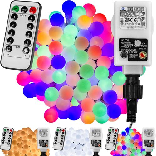 Guirlande lumineuse boules LED, blanc chaud/ blanc froid/ multicolore, 50 100 200 LED, sur secteur avec télécommande - VOLTRONIC - Couleur : Multicolo