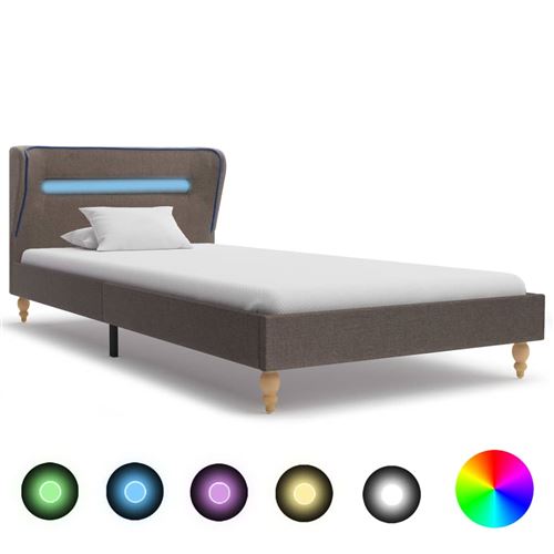 Cadre de lit avec LED Taupe Tissu 90 x 200 cm