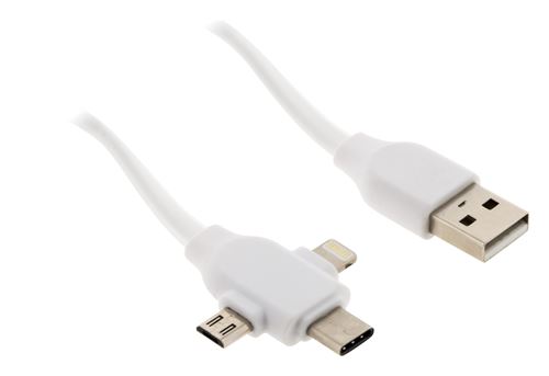 Zenitech - Câble USB universel avec triple sortie USB-C, Micro USB et Lightning pour iPhone / iPad