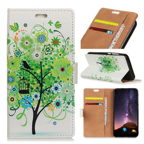 Etui en PU impression de motifs fleurs vertes arbre arbre cage d'oiseau pour votre Motorola P40
