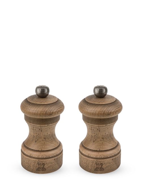 Peugeot Saveurs - Duo de moulins à poivre et à sel manuels en bois de hêtre finition antiquaire 10 cm