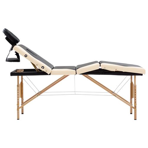 vidaXL Table de massage pliable 4 zones Bois Noir et beige