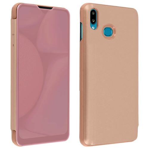 Housse Samsung Galaxy A10s Clapet Translucide Design Miroir Support Vidéo rose
