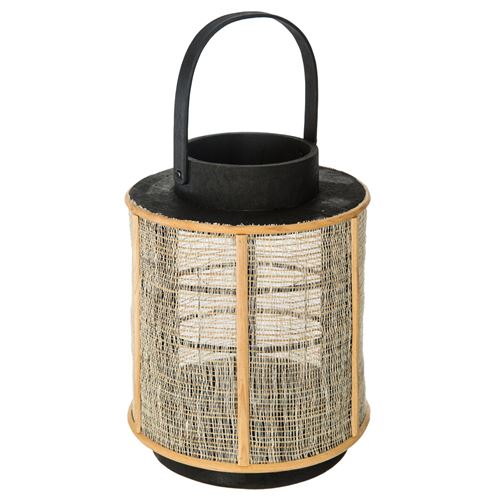 Lanterne en bois ethnique Wax - H. 22 cm - Noir