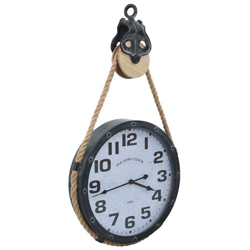 vidaXL Horloge murale avec corde Noir et marron 44x8x79 cm Fer et MDF