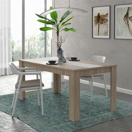 FINLANDEK Table a manger ELAMA de 6 a 8 personnes style contemporain en bois agglomere decor chene et blanc mat - L 160 x l 90 c