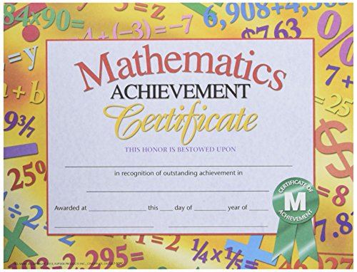 HAYES SCHOOL PUBLISHING VA681 Mathematics Achievement Certificate, 8-12 x 11 Size, Paper, 0.1 Height, 8.4 Width, 10.8 Length (Pack of 30)