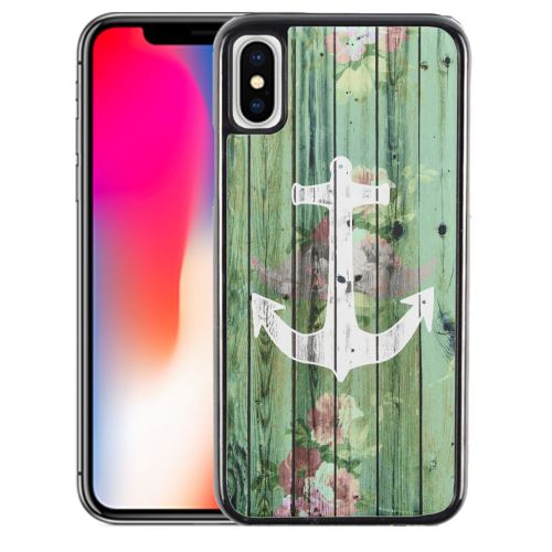 Coque pour iPhone XS ancre marine bois