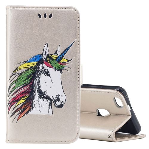 Huawei P10 Lite Housse Etui Cuir PU licorne Doré ALS53775