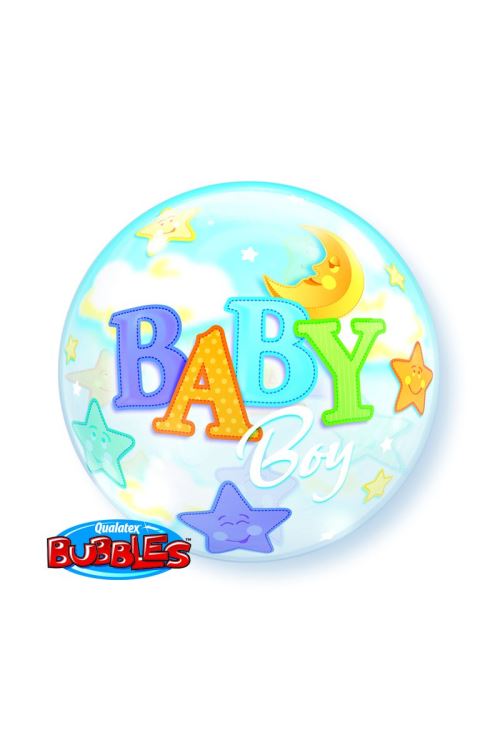 Ballon Bubble Lunes Et étoiles baby Boy 56 Cm 22 Qualatex© - Bleu - Diamètre: 22 / 56 cm