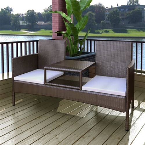 Vidaxl Canap&eacute; De Jardin 2 Places Et Table &Agrave; Th&eacute; R&eacute;sine Tress&eacute;e Marron