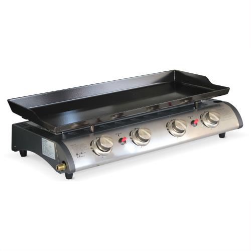 Plancha au gaz 4 feux - Porthos 4 brûleurs - 10 kW barbecue cuisine extérieure grande plaque émaillée inox