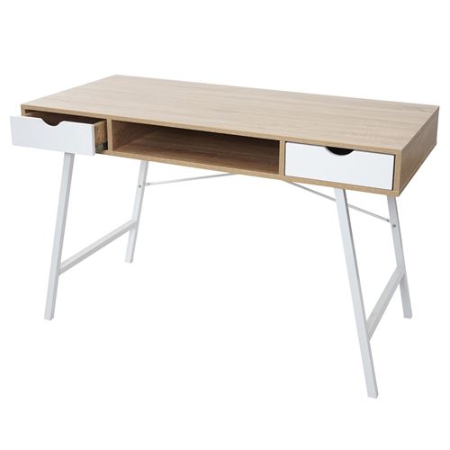 Bureau MENDLER HWC-E92, table d'ordinateur, structure 3D 120x60cm brun naturel, blanc