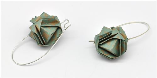 Boucles d'oreille papier origami boule vert et beige - the cocotte