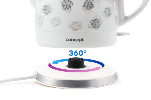 CONCEPT électroménager RK0010ne BOUILLOIRE EN CÉRAMIQUE, 1 LITRE, BLANCHE AVEC IMPRIMÉS, DESIGN ORIGINAL, 1100 W