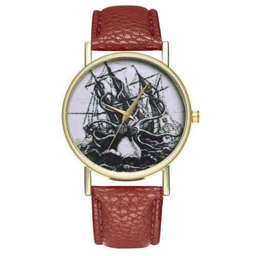Bracelet en cuir montre à quartz montre simple montre pour homme illustration de commerce extérieur explosion de méduses T63-Acafé