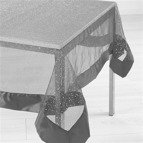 Nappe rectangle 140 x 240 cm organza imprime+satin festille Gris