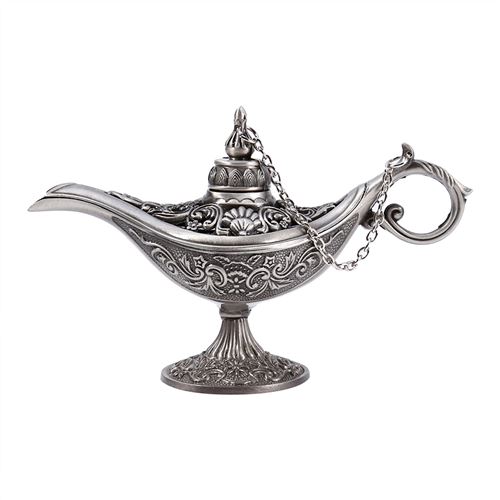 Pot De Lampe Aladdin Rétro Souhaitant Magique Décoration Cadeau(Argent)