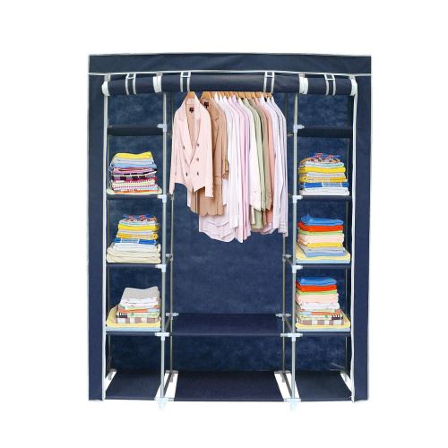 Todeco - Penderie, Armoire, 3 portes, 172 x 134 x 43 cm, Bleu, Poids: 3 kg