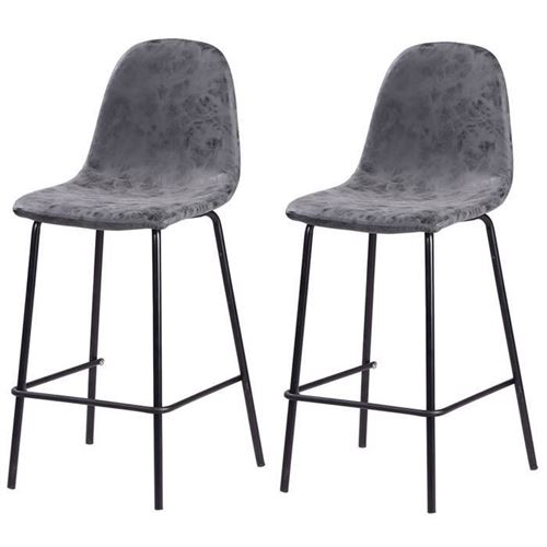 Vinte Lot De 2 Tabourets De Bar - Simili Gris Anthracite - Industriel - L 39,5 X P 47,5 Cm
