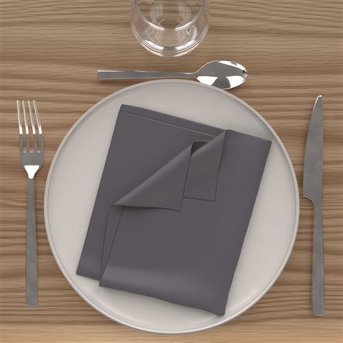 Lot de 3 serviettes de table 40 x 40 cm - ALIX - Polyester - Gris foncé