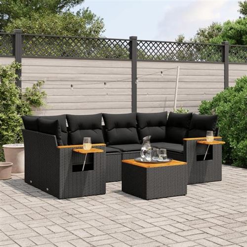 Non Communiqué Noir Salon De Jardin Modulable Vidaxl Rotin 7 Pieces 6 Personnes