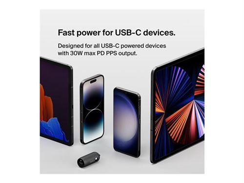 Belkin BOOST CHARGE - Adaptateur d'alimentation pour voiture - 30 Watt - 3 A - Fast Charge, Power Delivery 3.1 (24 pin USB-C) - noir