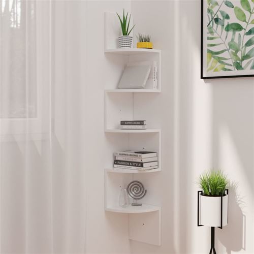 vidaXL Étagère d'angle murale Blanc brillant 19x19x123 cm Aggloméré
