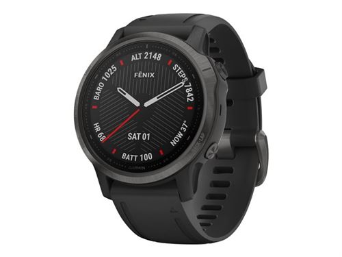 Garmin fenix 6S Sapphire - 42 mm - koolstofgrijs DLC - sporthorloge met band - silicone - zwart - display 1.2 - 32 GB - Bluetooth, Wi-Fi, ANT+ - 44 g