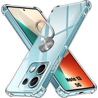 Coque Renforcée pour Xiaomi Redmi Note 13 5G (pas pour 4G), Transparent avec Anneau Antichoc Argenté - BOOLING - 1