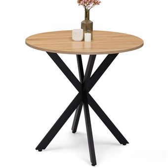 Table à manger extensible ronde ALIX 4-10 personnes pied araignée noir plateau effet marbre blanc