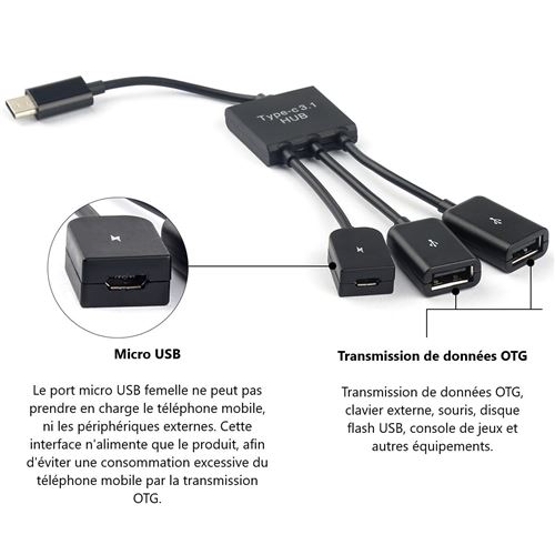 Adaptateur USB-C à double USB femelle type C à double USB