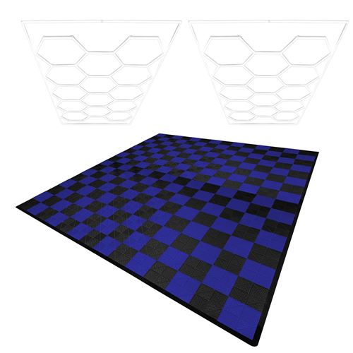 Monstershop Hexagon LED Lights x 2 & Vented Garage Floor Tiles With Edges - 120 in Black