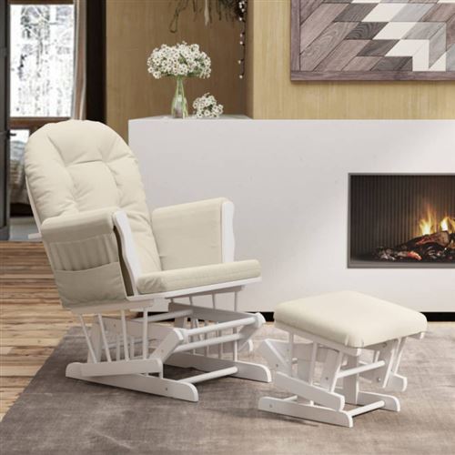 Non Communiqué Blanc Vidaxl Chaise À Bascule Met Voetenbank Tissu Crème