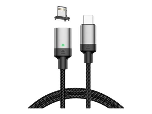 DLH - Câble Lightning - 24 pin USB-C mâle pour Lightning mâle magnétique - 1 m - noir - câble tressé, charge et synchronisation