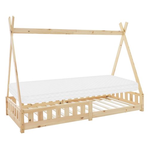 Non Renseigné Ml-Design Lit D'enfant Design Tipi Matelas Inclus 90X200 Cm Naturel En Bois De Pin Massif Avec Sommier À Lattes Mousse Froid Polyester Housse - Image 3