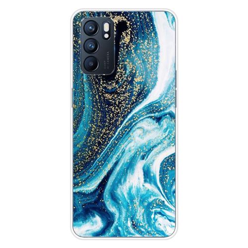 Coque en silicone imprimée compatible Oppo Reno 6 5G Marbre Bleu Pailleté