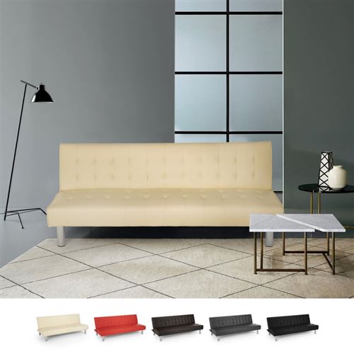 Canapé-lit 2 places clic clac en similicuir inclinable, design moderne Elly, Couleur: Beige