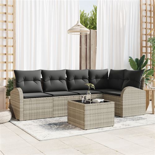 Non Communiqué Gris Ensemble De Canapé De Jardin 6 Pièces Avec Coussins Rattan Poly, Canapé De Jardin 2 Places Avec Rangement & Coussins