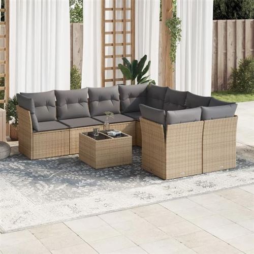 VIDAXL - Salon de jardin modulable - Résine tressée - Beige - 8 personnes - 9 pièces - Image 2