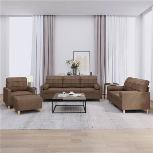 Vidaxl Marron Ensemble De Canapés 4 Pcs Avec Coussins Tissu - Image 2