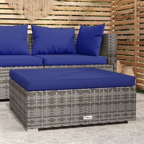 Non Communiqué Gris Repose Pied De Jardin Et Coussin 70X70x30cm Résine Tressée