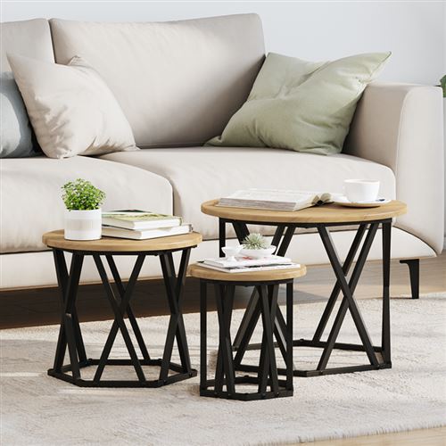 Tables d appoint empilables 3 pcs en bois d ingénierie chêne artisan