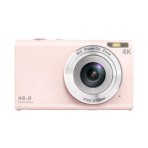  Appareil Photo Num&eacute;rique 4K - Lecnippy - 48MP - Autofocus - Zoom 16x - Ecran 2,8"" - Carte 32GB - Rose 